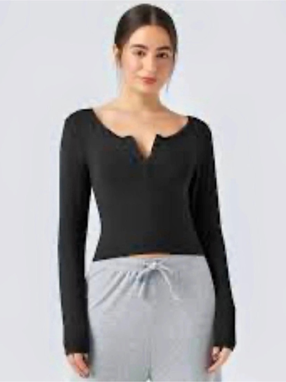 Halara Black Long Sleeve Henley Top